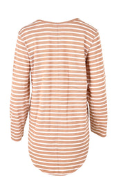 Product shot of the Megan Long Sleeve Top in colour Beigestrip, from the back