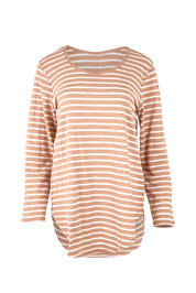 Product shot of the Megan Long Sleeve Top in colour Beigestrip, from the front