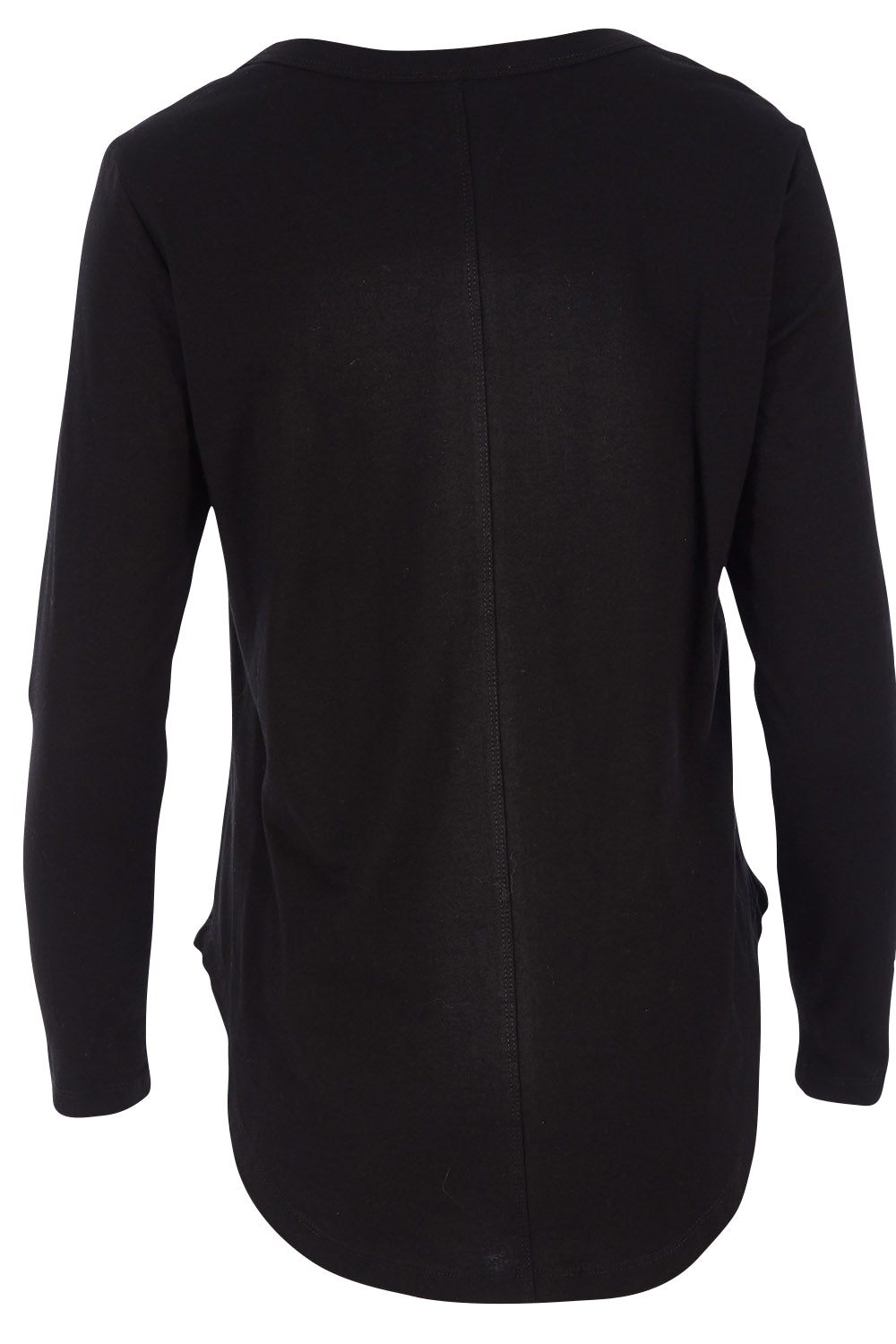 Product shot of the Megan Long Sleeve Top in colour Black (Black), from the back