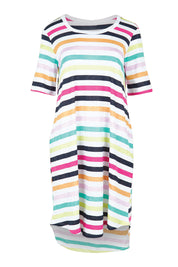 Product shot of the Nyree Cotton Dress in colour Rainbowstr, from the front