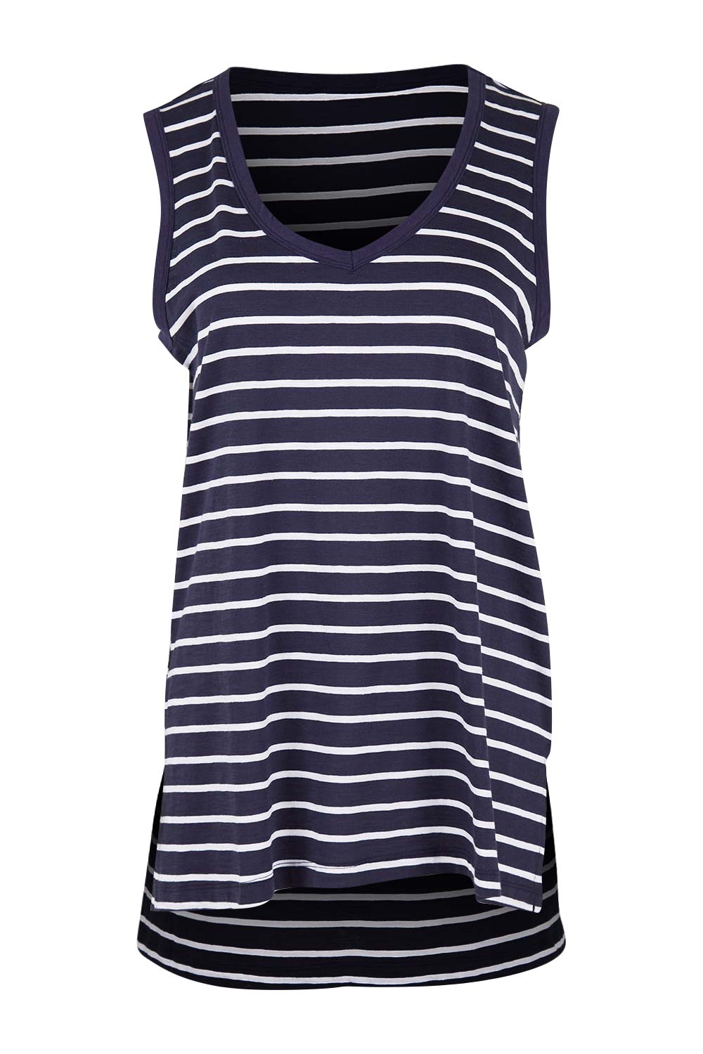 Product shot of the Audrey Tank in colour Nautical (Blue), from the front