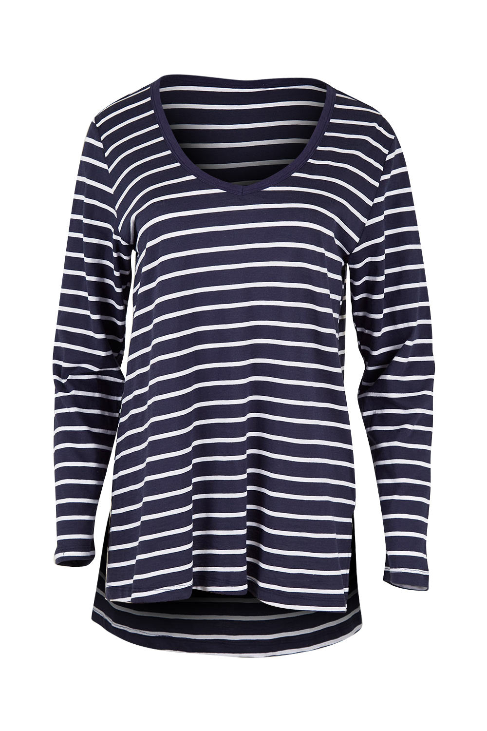 Product shot of the Bonnie L/S Top in colour Nautical (Blue), from the front