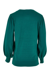 Product shot of the Charlotte Knit Jumper in colour Teal (Green), from the back
