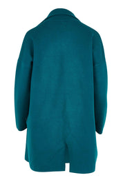 Product shot of the Bristol Coatigan in colour Teal (Green), from the back