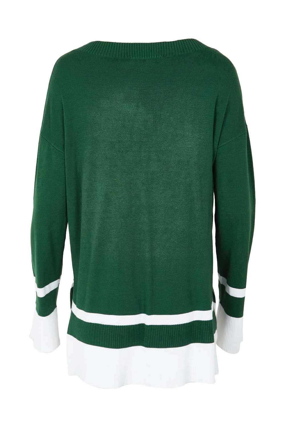Product shot of the Eleanor Knit Jumper in colour Basil (Green), from the back
