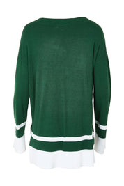 Product shot of the Eleanor Knit Jumper in colour Basil (Green), from the back