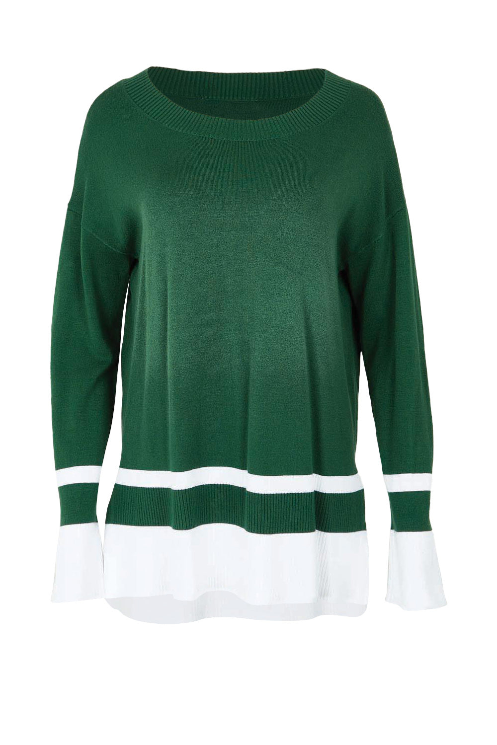 Product shot of the Eleanor Knit Jumper in colour Basil (Green), from the front