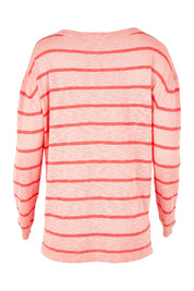 Product shot of the Natasha Cotton Blend Knit Top in colour Pinkstripe (Pink), from the back