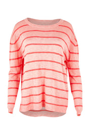 Product shot of the Natasha Cotton Blend Knit Top in colour Pinkstripe (Pink), from the front
