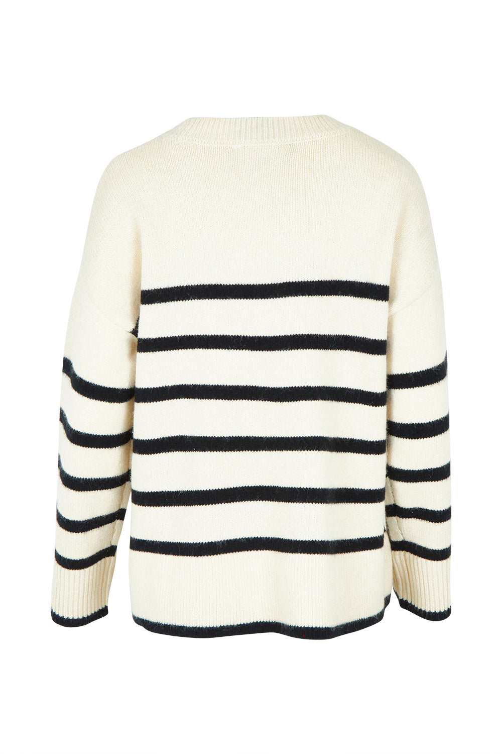Product shot of the Edith Knit Jumper in colour Blkstripe (White), from the back