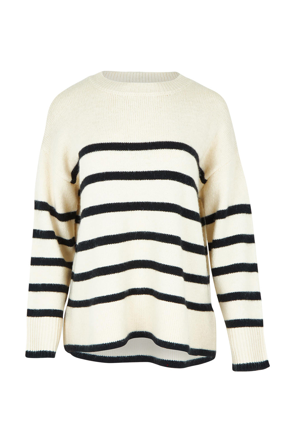Product shot of the Edith Knit Jumper in colour Blkstripe (White), from the front