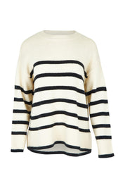 Product shot of the Edith Knit Jumper in colour Blkstripe (White), from the front
