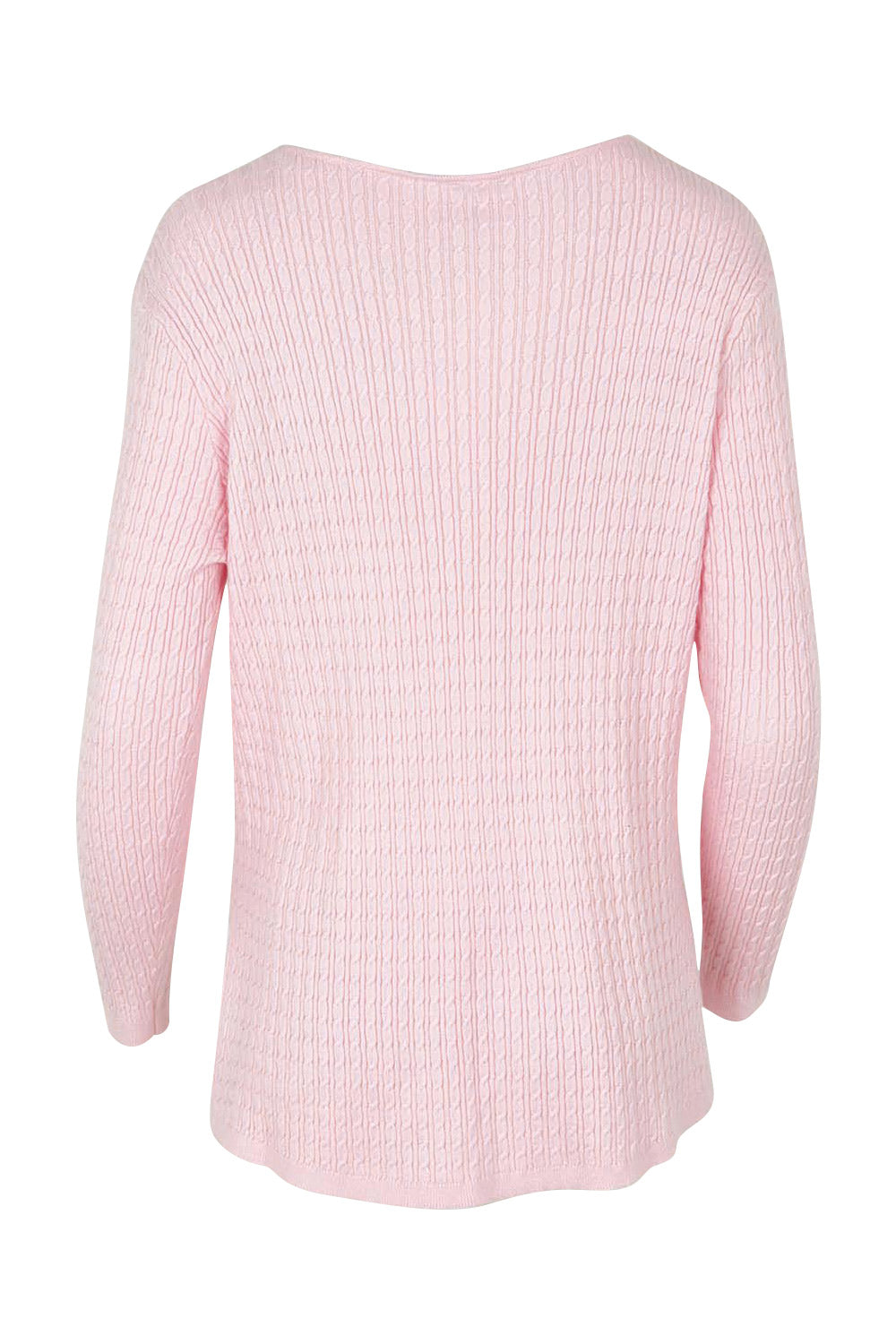 Product shot of the Cable Mini Jumper in colour Babypink (Pink), from the back
