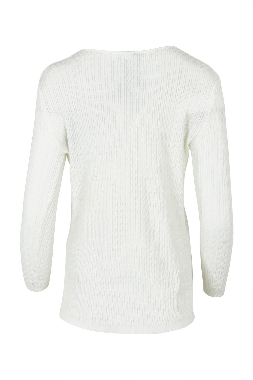 Product shot of the Cable Mini Jumper in colour Oat, from the back