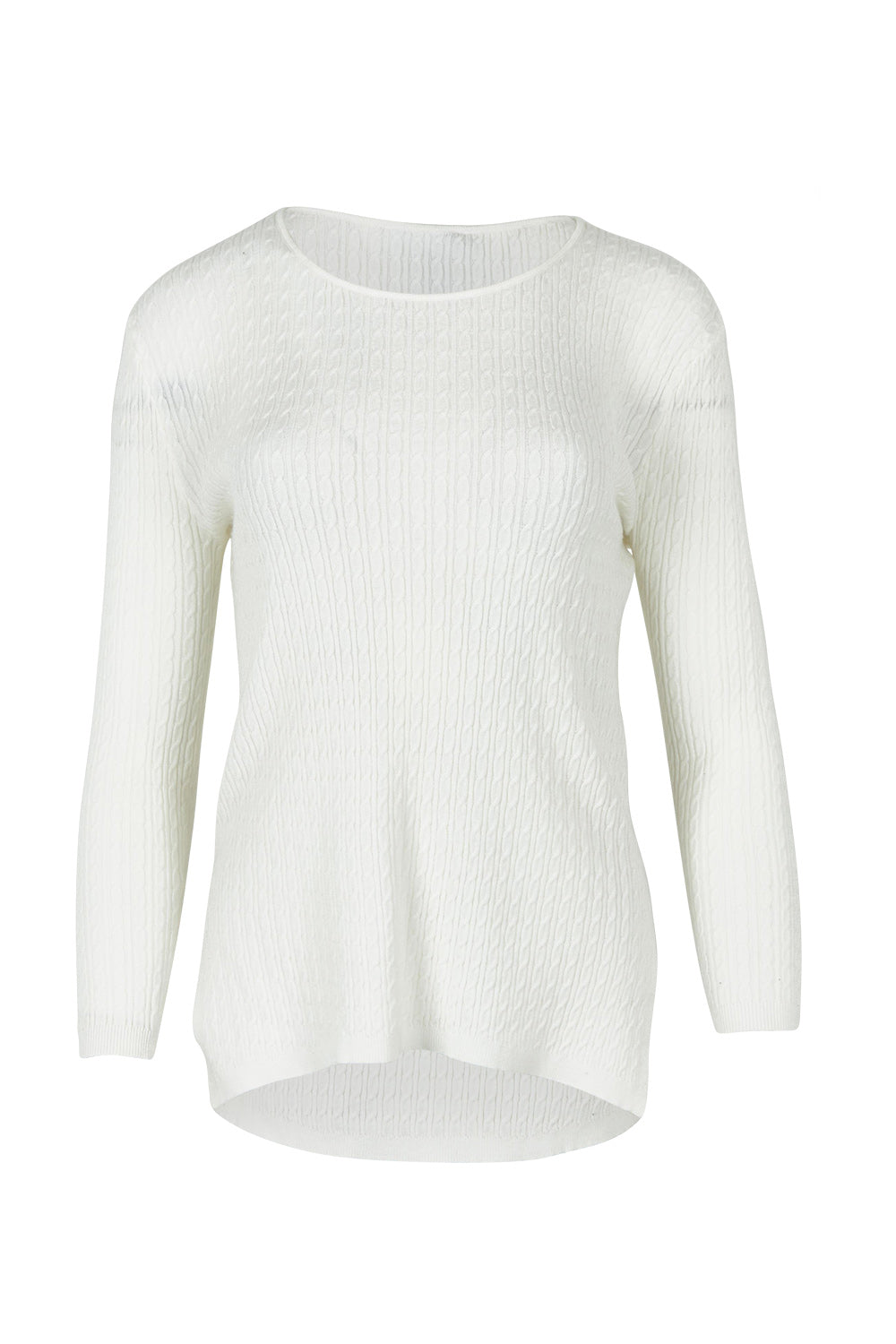 Product shot of the Cable Mini Jumper in colour Oat, from the front