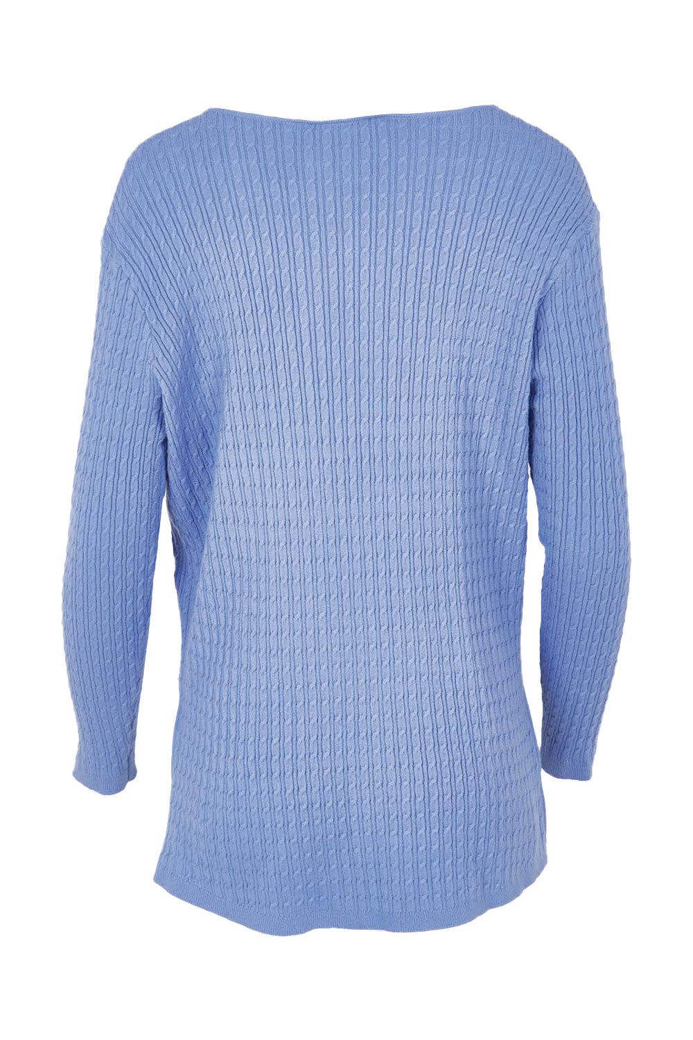 Product shot of the Cable Mini Jumper in colour Powderblue (Blue), from the back