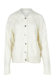 Product shot of the Celene Knit Cardigan in colour Cream, from the front