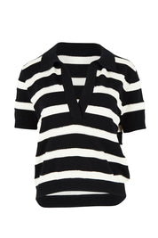 Product shot of the Salford Cotton Knit Polo in colour Creamblk (Black), from the front