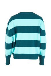 Product shot of the Leonie Knit Sweater in colour Tealblue (Blue), from the back