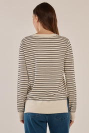 A model wearing the Louis Sweater in colour Creamblk (White), from the back
