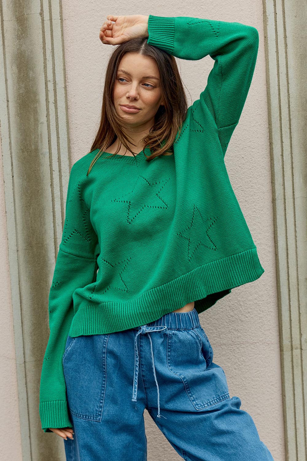 Selene Star Cotton Sweater – Green