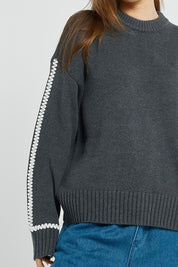 Contrast Stitch Cotton Jumper – Charcoal