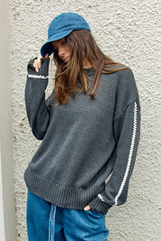 Contrast Stitch Cotton Jumper – Charcoal