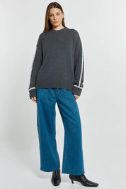 Contrast Stitch Cotton Jumper – Charcoal