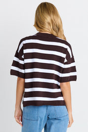 Model Genericm wearing size sample of the Libby Boxy Top – Chocolate in colour Chocolate, from the back