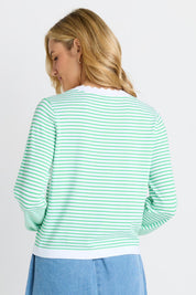 Model Genericm wearing size sample of the Scallop Knit Sweater – Green in colour Green, from the back
