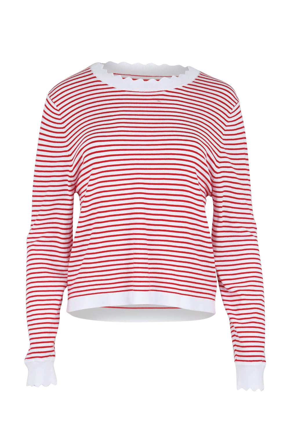 Product shot of the Scallop Knit Sweater – Red in colour Red, from the front