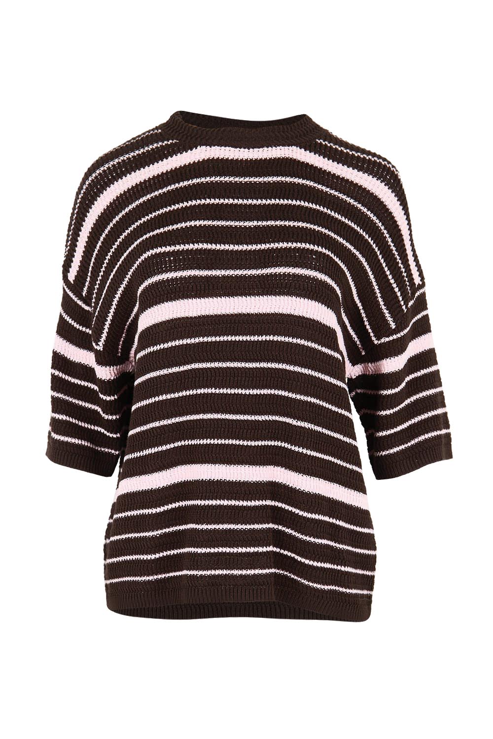 Product shot of the Dylan Knit Tee – Chocolate in colour Chocolate, from the front