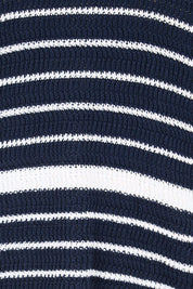 Product shot of the Dylan Knit Tee – Navywhite in colour Navywhite, showing detail