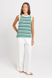 Model Genericm wearing size sample of the Roni Tank – Bluegreen in colour Bluegreen, from the front