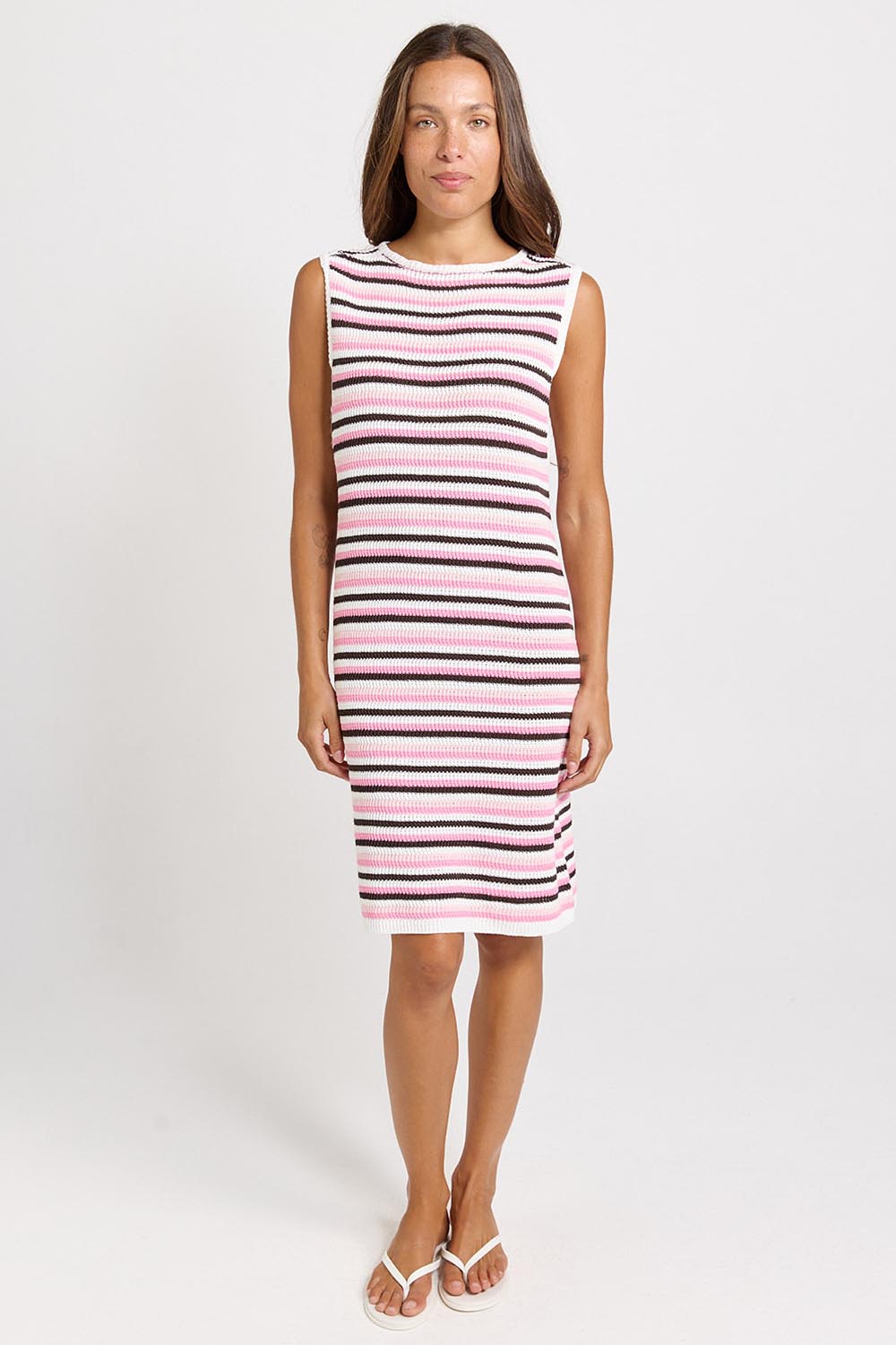 Model Genericm wearing size sample of the Mandy Tank Dress – Chocpink in colour Chocpink, from the front