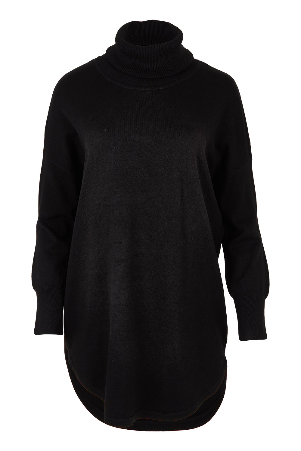 Product shot of the Fleur Roll Neck Jumper in colour Black (Black), from the front