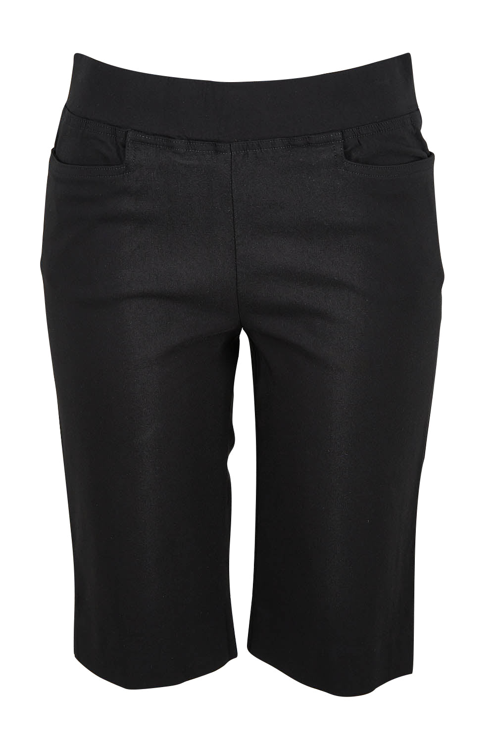 Product shot of the Bermuda Bengaline Short in colour Black (Black), from the front