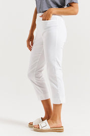 A model wearing the Crop Bengaline Pant in colour White (White), from the front, cropped image
