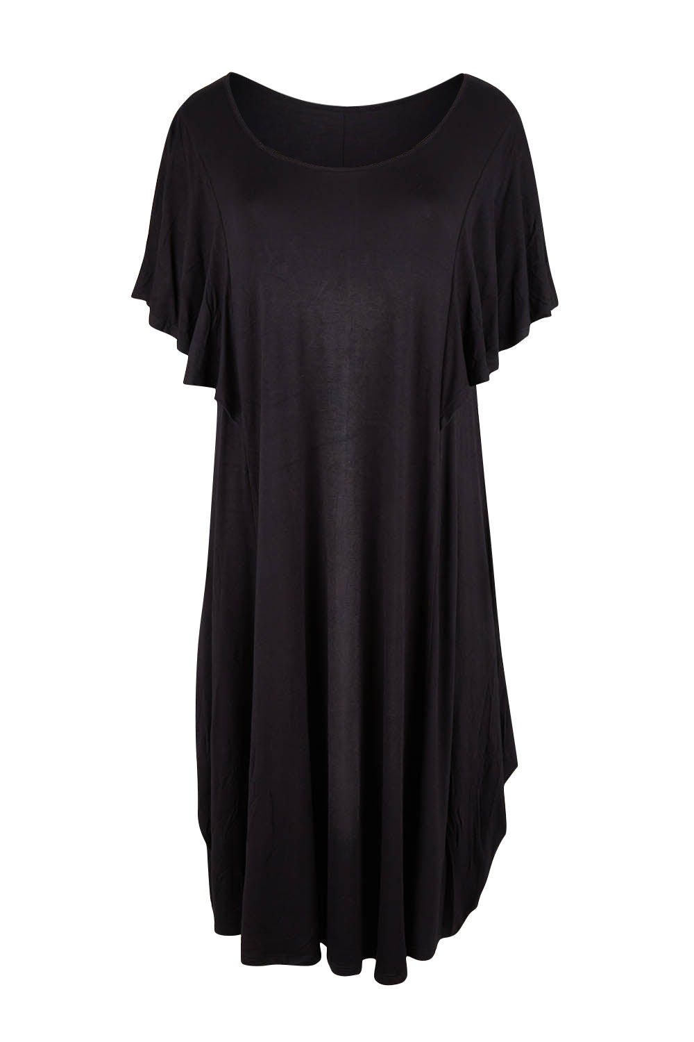 Product shot of the Tahiti Frill Dress in colour Black (Black), from the front