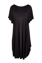 Product shot of the Tahiti Frill Dress in colour Black (Black), from the front