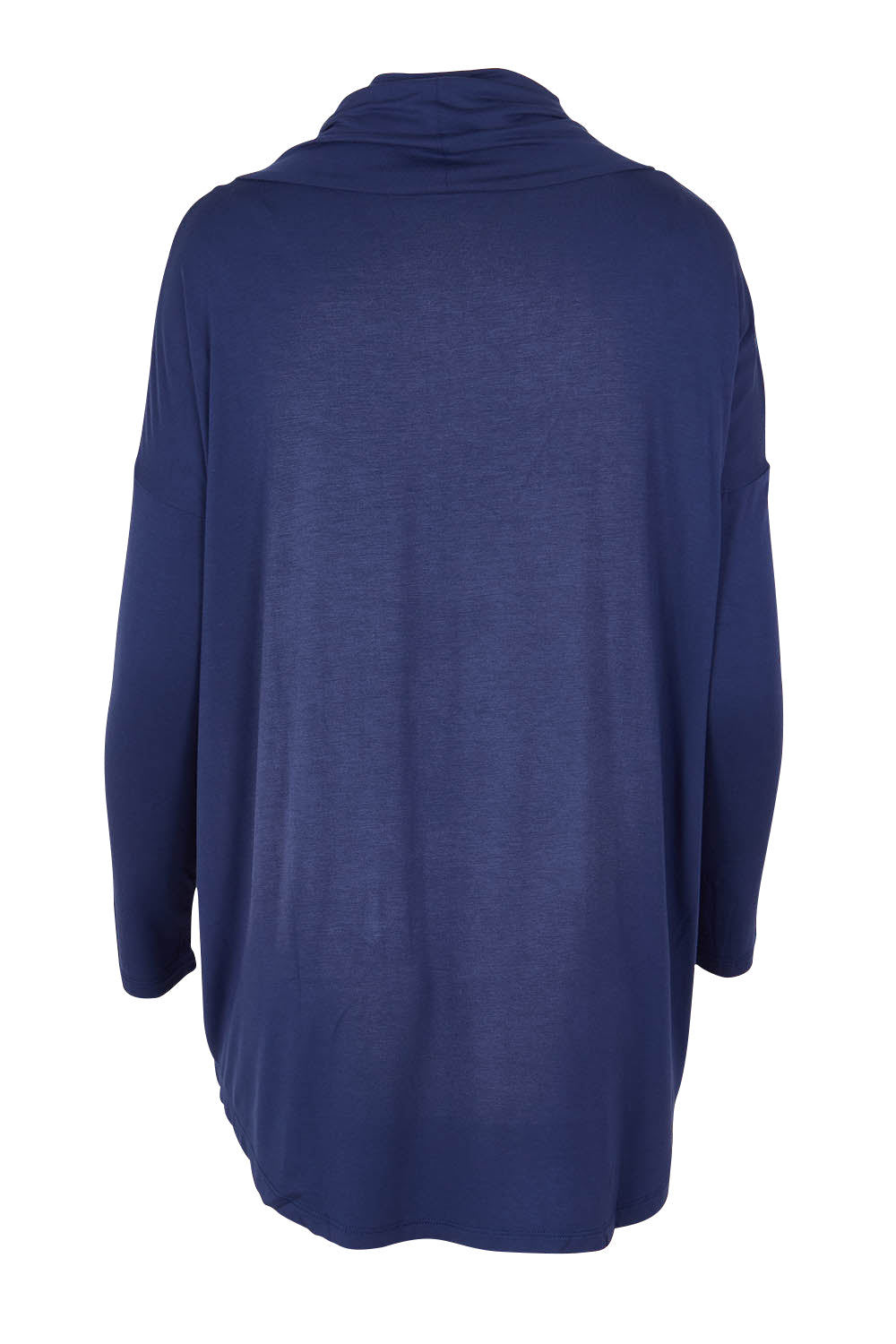 Product shot of the Cowl Bamboo Top in colour Navy (Blue), from the back