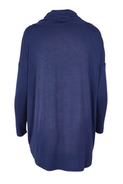 Product shot of the Cowl Bamboo Top in colour Navy (Blue), from the back