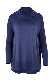 Product shot of the Cowl Bamboo Top in colour Navy (Blue), from the front