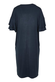 Product shot of the Mykonos Bamboo Dress in colour Petrol (Blue), from the back