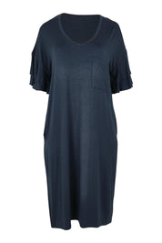 Product shot of the Mykonos Bamboo Dress in colour Petrol (Blue), from the front