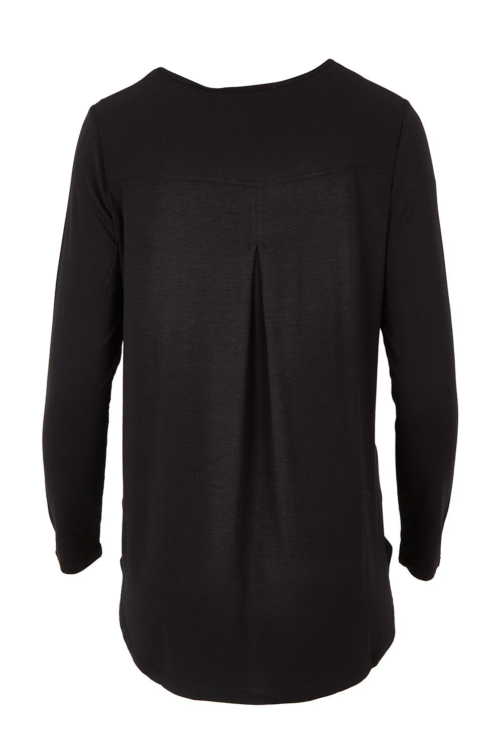 Product shot of the Yasmin Bamboo Long Sleeve Top in colour Black (Black), from the back