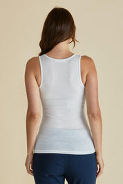A model wearing the Tiana Cotton Blend Tank in colour White (White), from the back