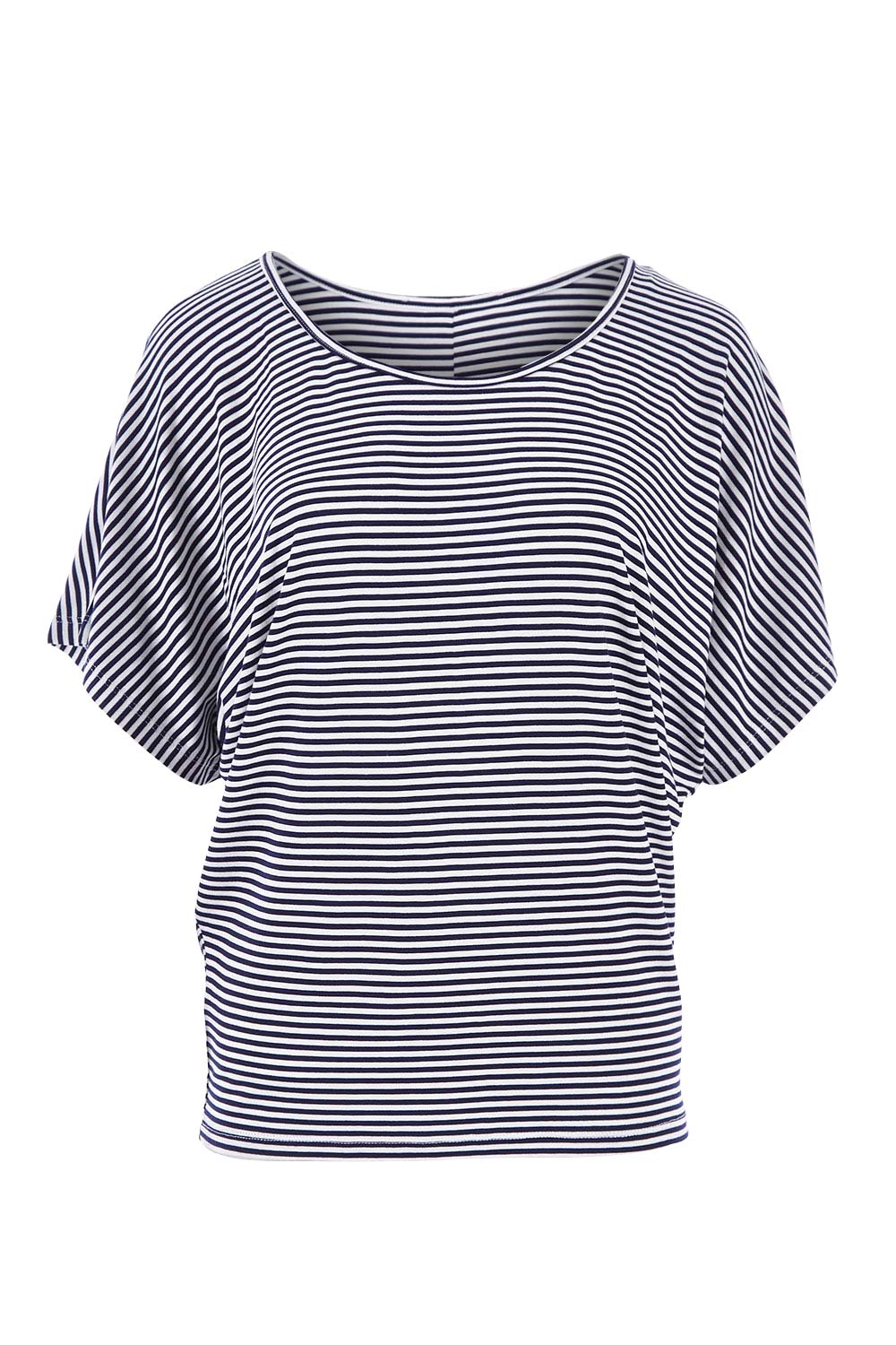 Product shot of the Maui Stretch Tee in colour NavyWhtStr (Blue), from the front
