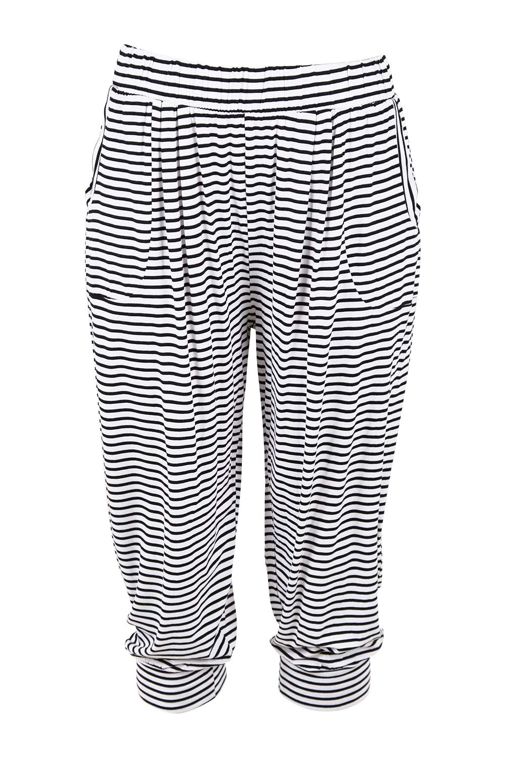 Product shot of the Tokyo Stretch 3/4 Pant in colour Noirstripe (Black), from the front