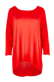 Product shot of the Milan 3/4 Sleeve Top in colour Flamered (Red), from the front
